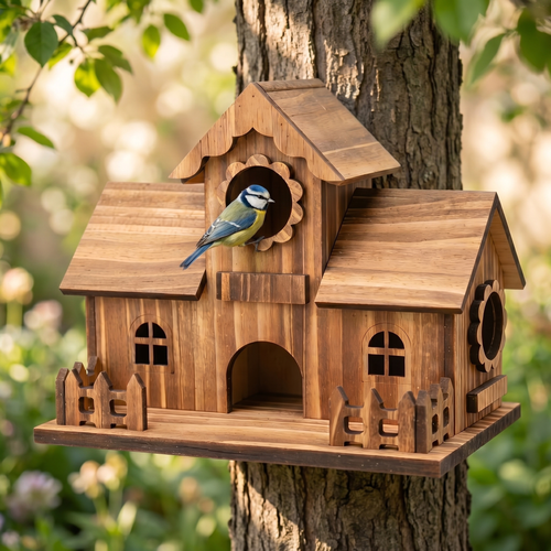 Nichoir en Bois — Maison à Oiseaux Artisanale — action