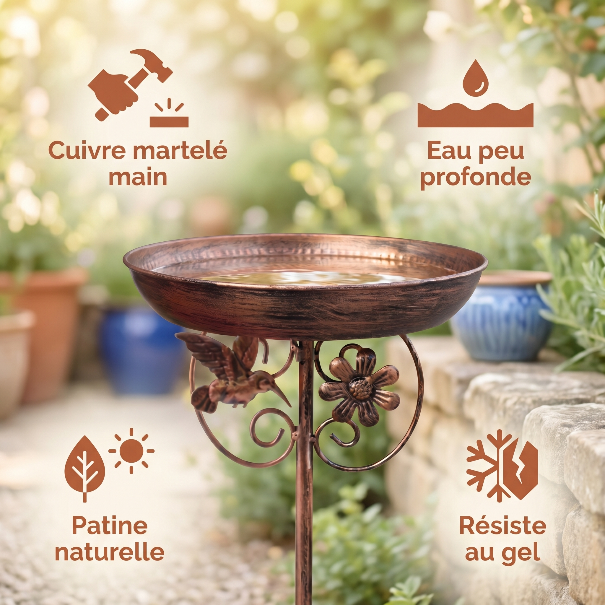 Vasque à Oiseaux en Cuivre Martelé — benefits