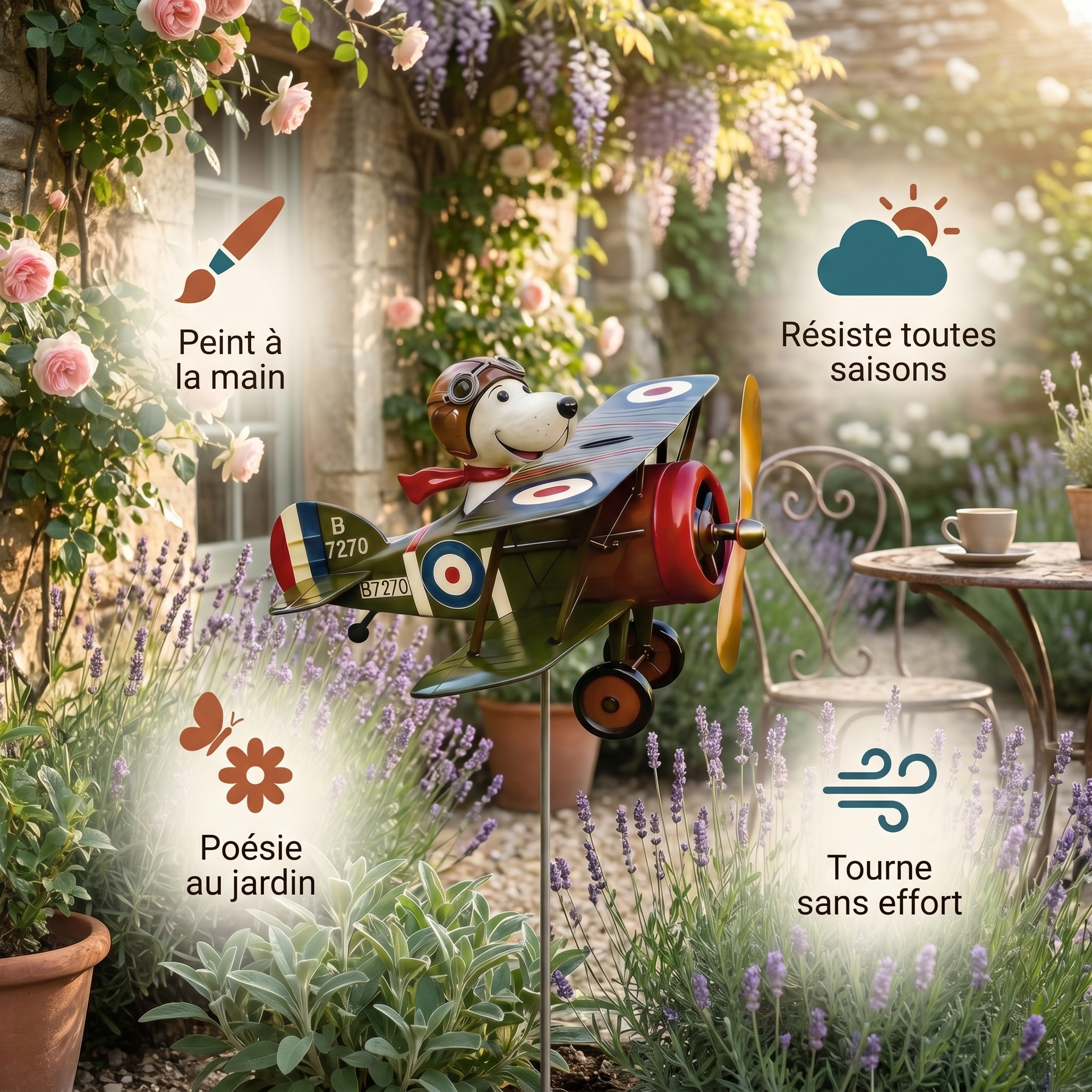 Moulin à Vent Biplan — Éolienne de Jardin Artisanale
