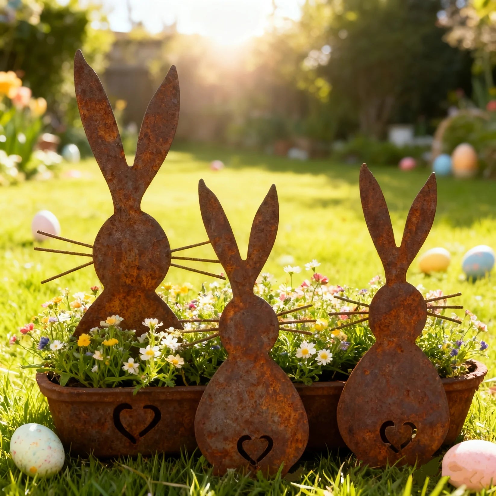 Trio de Lapins de Jardin - Décoration Artisanale