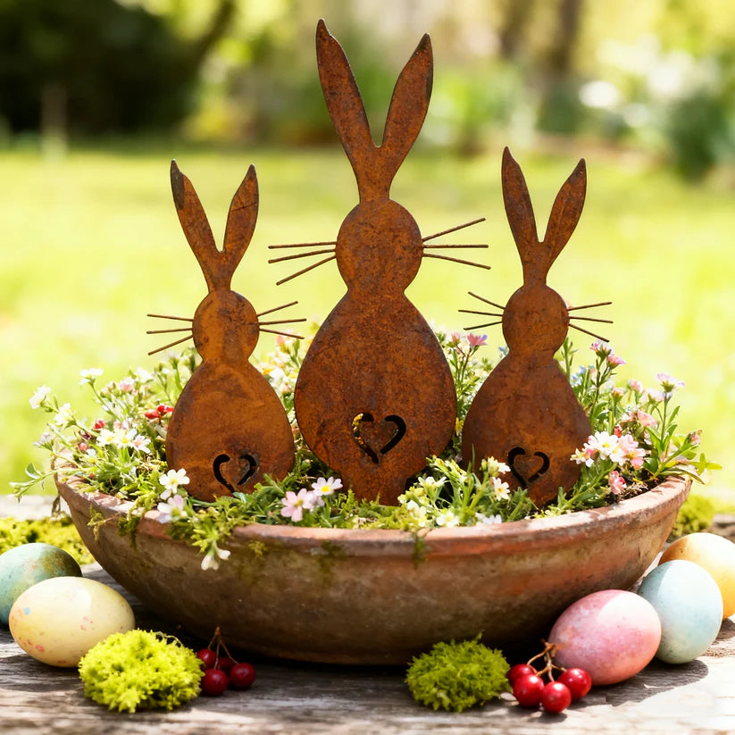 Trio de Lapins de Jardin - Décoration Artisanale