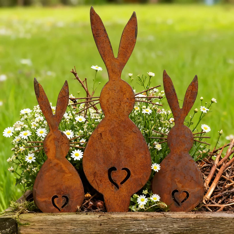 Trio de Lapins de Jardin - Décoration Artisanale